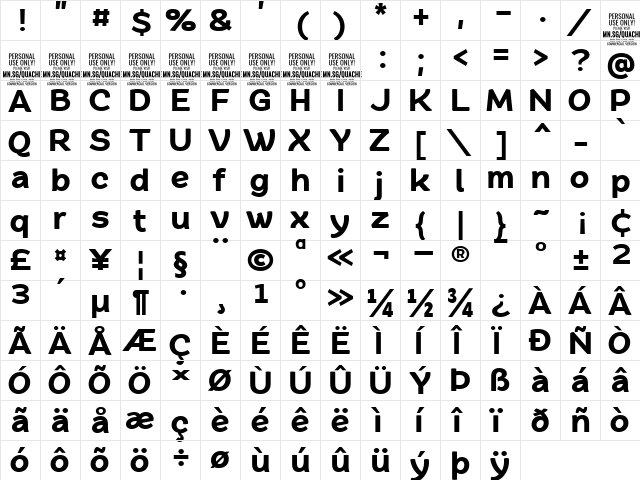 Quache Black  glyph index