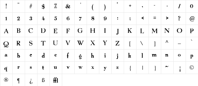 Lightpainter Regular  glyph index