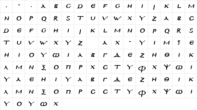 UB-Byzantine Italic  glyph index