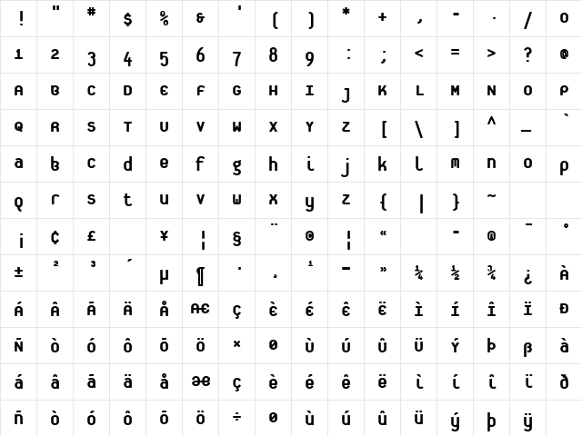 PlateletHeavy Regular  glyph index
