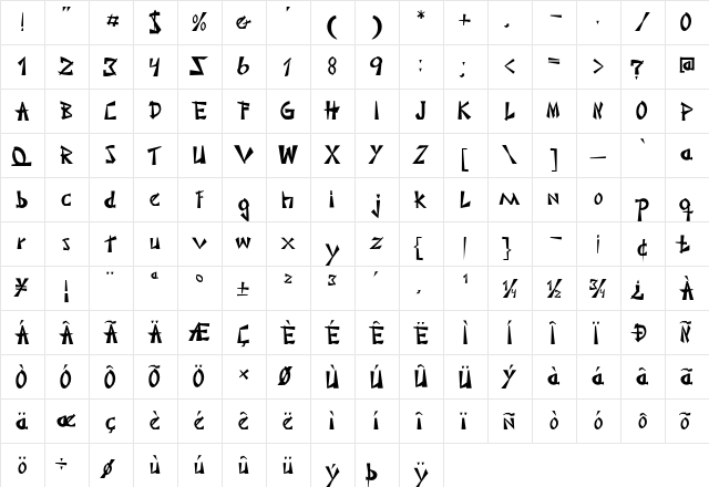 Japonesa Regular  glyph index