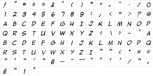 jibbajabba Italic  glyph index