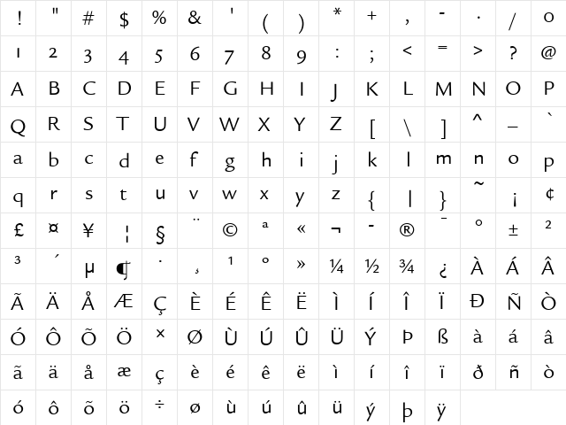 Legacy Sans ITC Book  glyph index