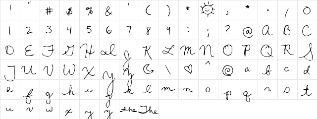Chelsea's Handwriting Regular  glyph index