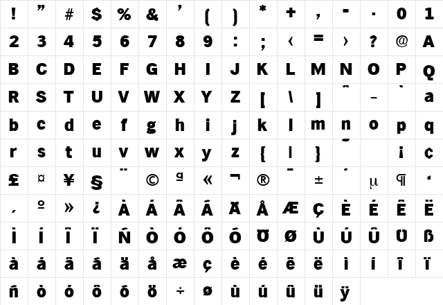 Hamburg-Serial-Heavy Regular  glyph index