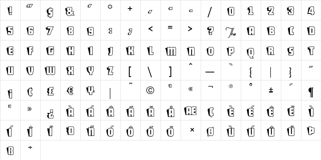 Sho-Card-Caps Regular  glyph index