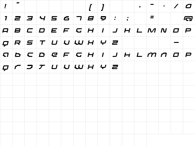 Dominator MediumItalic  glyph index