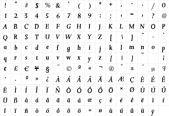 JessicaSerial-Medium Italic  glyph index