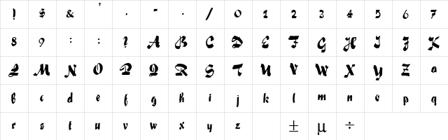Foxscript Regular  glyph index