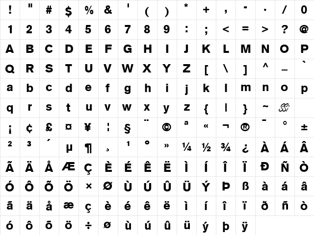 Express Black SSi Black  glyph index