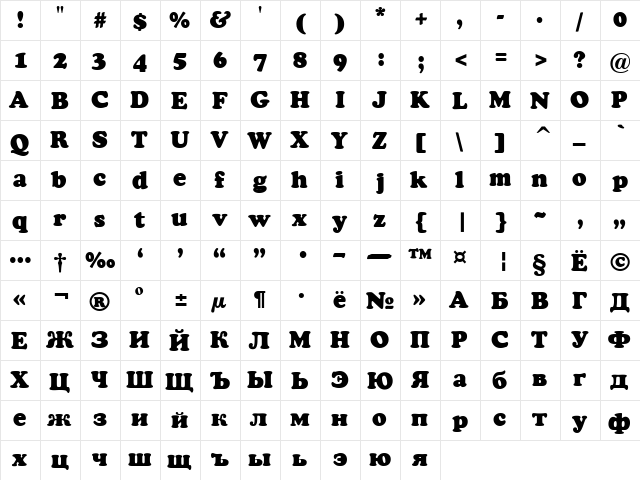 a_CooperBlack Regular  glyph index