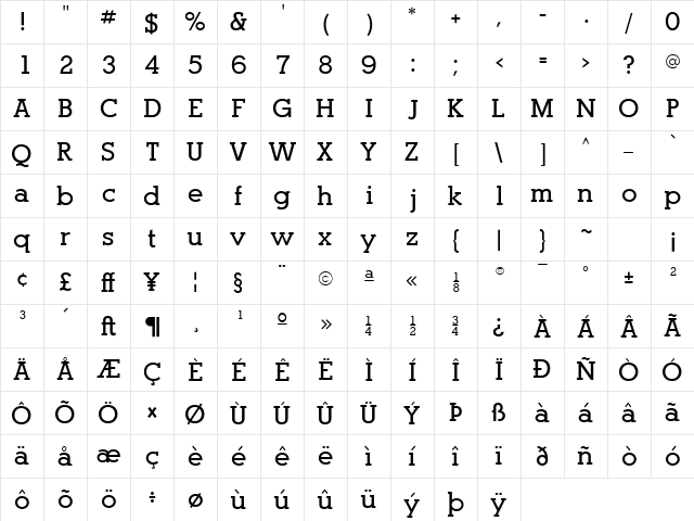 Pogo SSi Bold  glyph index