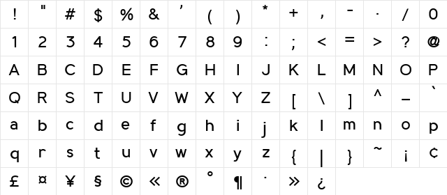 MadeynSans Regular  glyph index