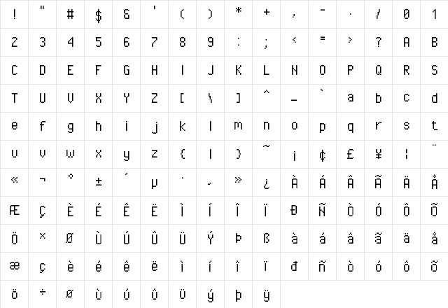 Pixel Operator Regular  glyph index