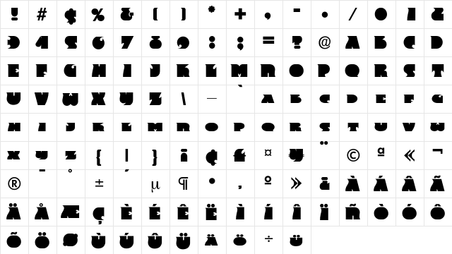 Frency Regular  glyph index