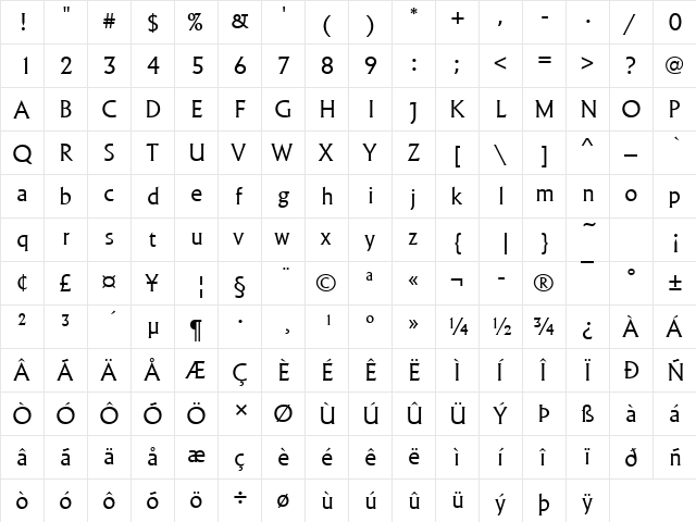 LapidarSerNo2URWTLig Regular  glyph index