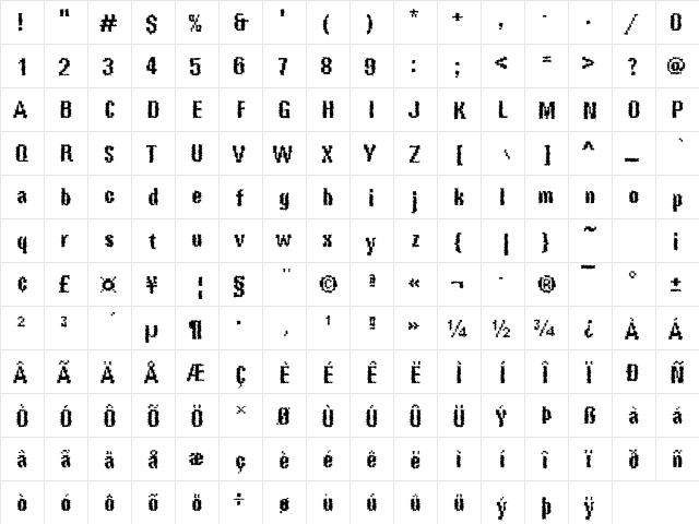 Rough68 Becker Regular  glyph index