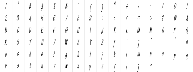OMEGA Old Face Regular  glyph index