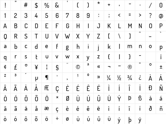 Dosis Medium  glyph index