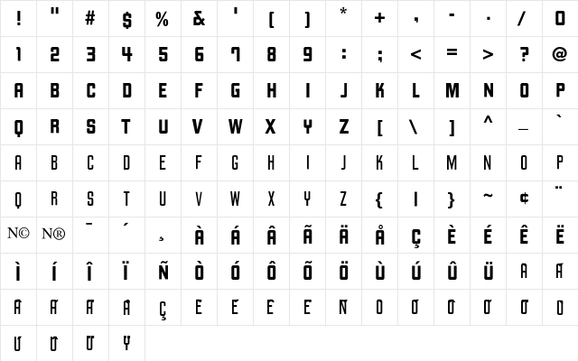 Kraftwerk Regular  glyph index