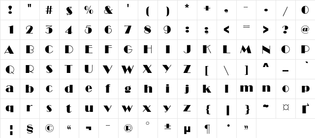 HighWayC Regular  glyph index