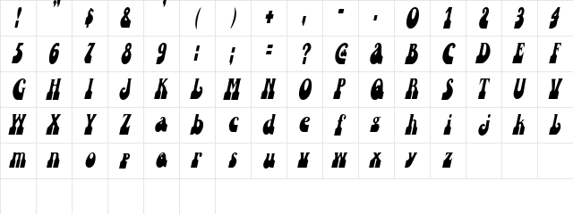 SandCastlesCondensed Oblique  glyph index