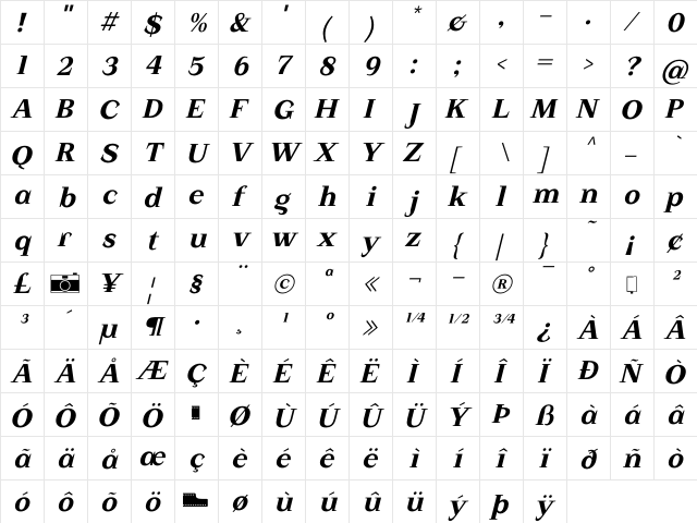 Miscasted Italic  glyph index