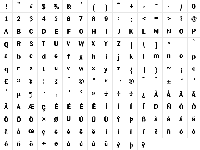 MexSans ExtraBold  glyph index