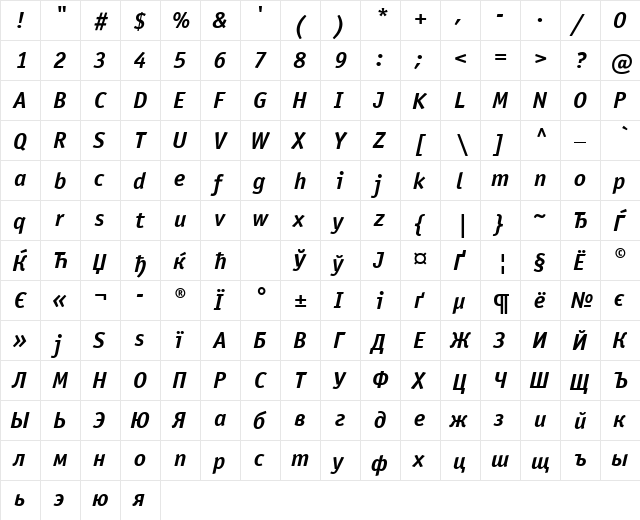 OfficinaSansCTT BoldItalic  glyph index