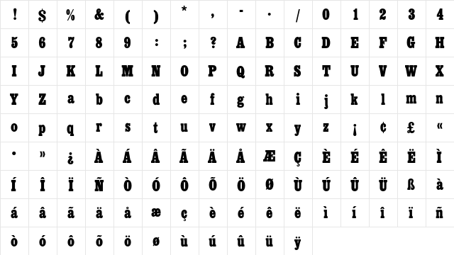 EgyptianEF BoldCondensed  glyph index