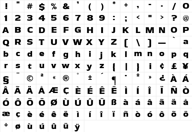 Armada Regular  glyph index