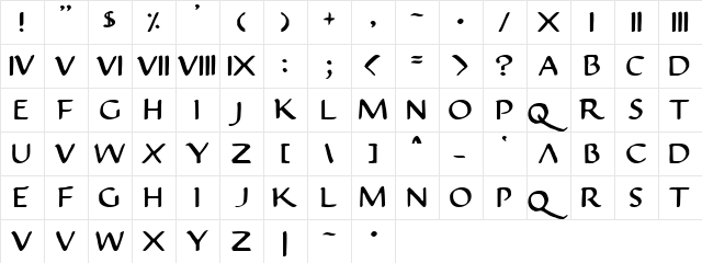 Justinian Regular  glyph index