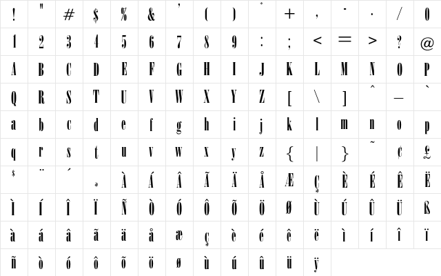 Lydiane Regular  glyph index