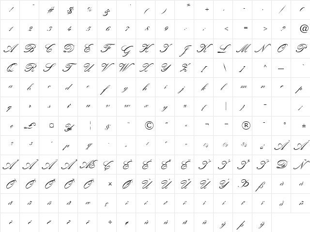 GE Quilt Script Normal  glyph index