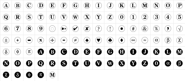 Bullets2 Regular  glyph index