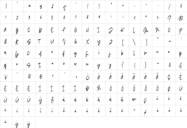 Madigel Personal Use Regular  glyph index