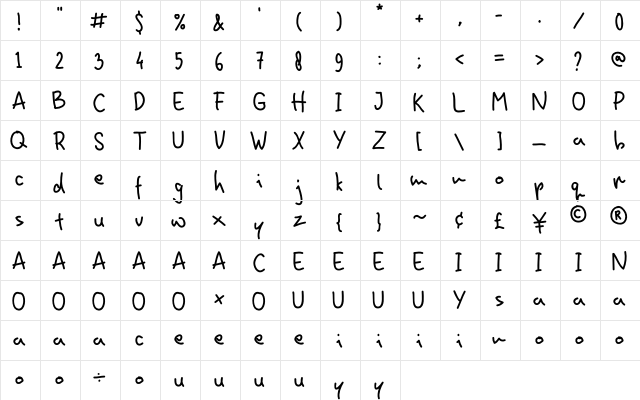 Homin Fun Regular  glyph index