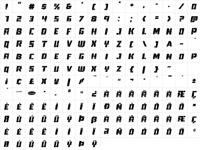 Tower Ruins Expanded Italic Expanded Italic  glyph index