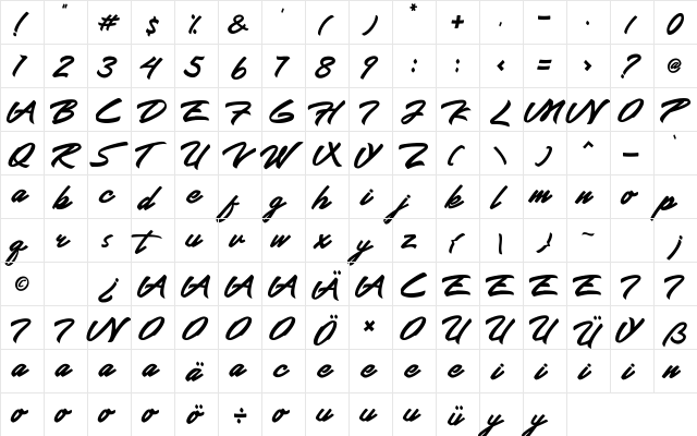 Wrongler Regular  glyph index