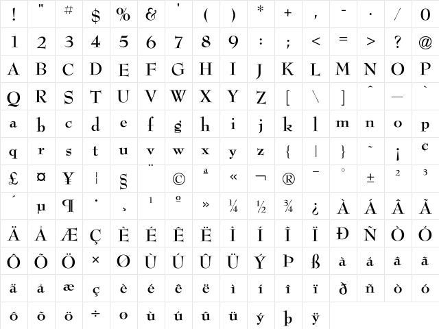 BernhardModernICG Bold  glyph index