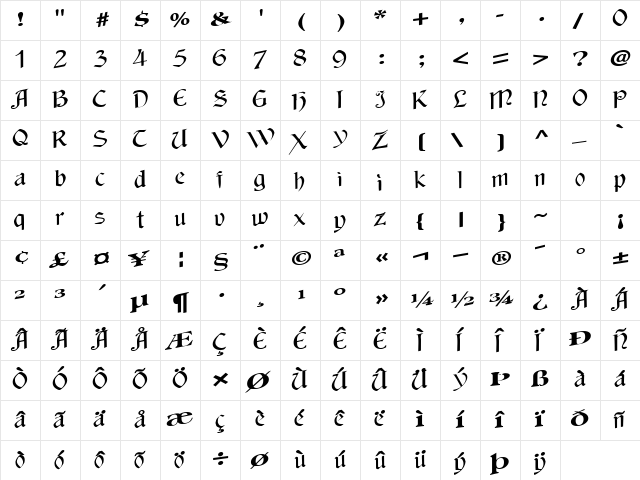 Against Regular  glyph index