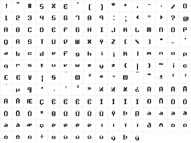 PixelNonsens Regular  glyph index