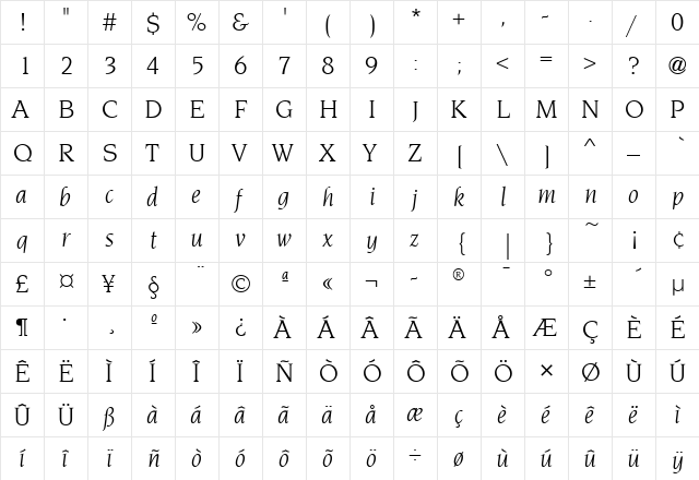NovareseITC Italic  glyph index