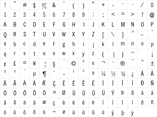 News Gothic MT Std Condensed  glyph index