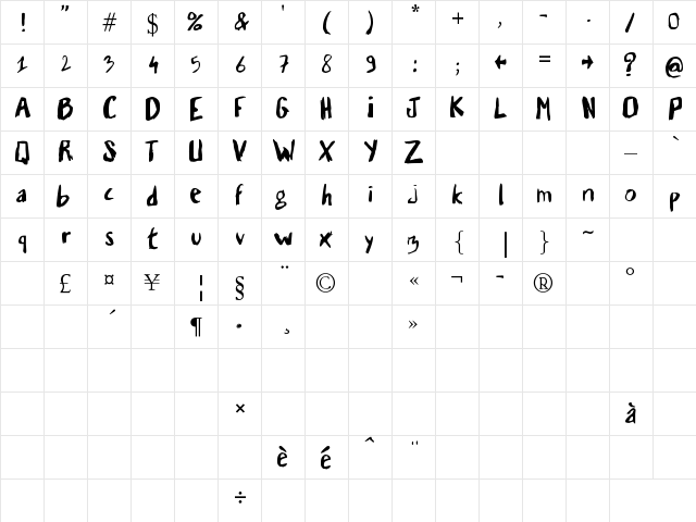 Vaille Regular  glyph index