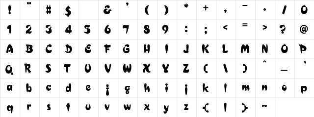 Electrik Regular  glyph index