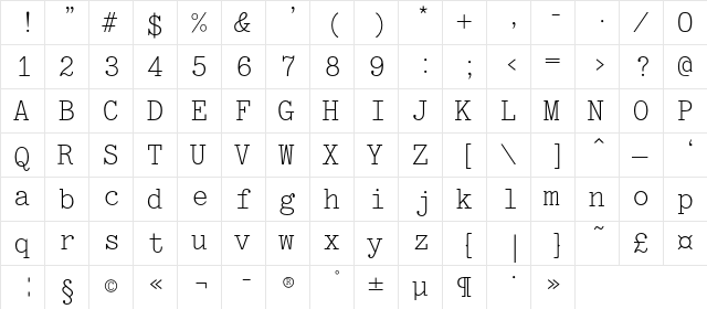 Jatran Regular  glyph index