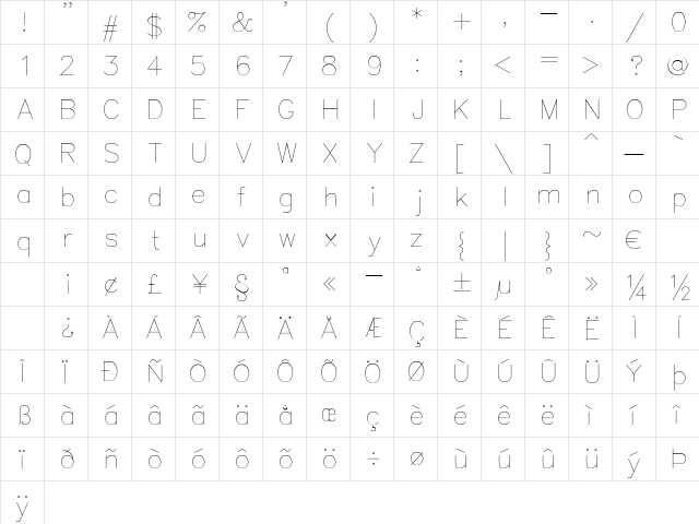 Simplex Regular  glyph index