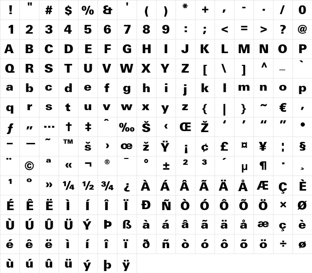 LTUnivers 830 BasicBlack  glyph index