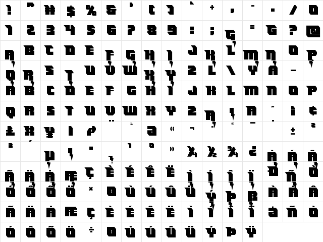 Thunder Titan Straight Regular  glyph index
